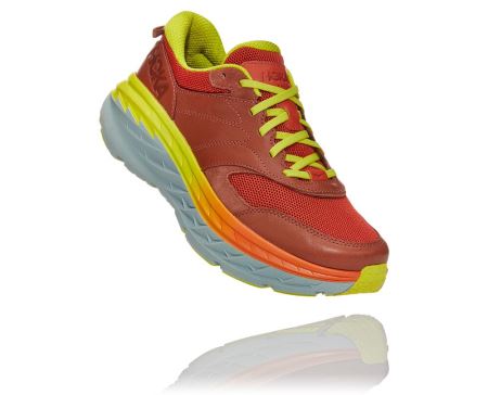 Hoka Bondi Leather Road - Adidasi Alergare Pe Drum Barbati Rosii | RO-lI1xgU4